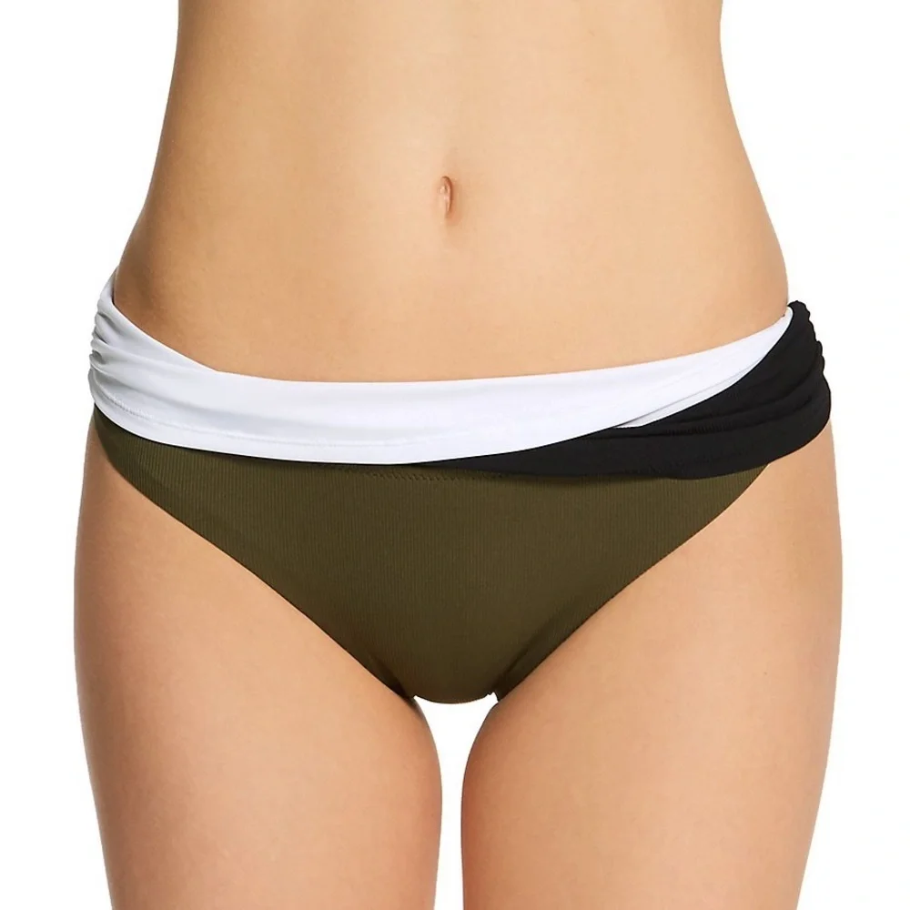 Sanctuary Block Party Wrap Hipster Swim Bottom Black White Green NEW - Picture 3 of 10